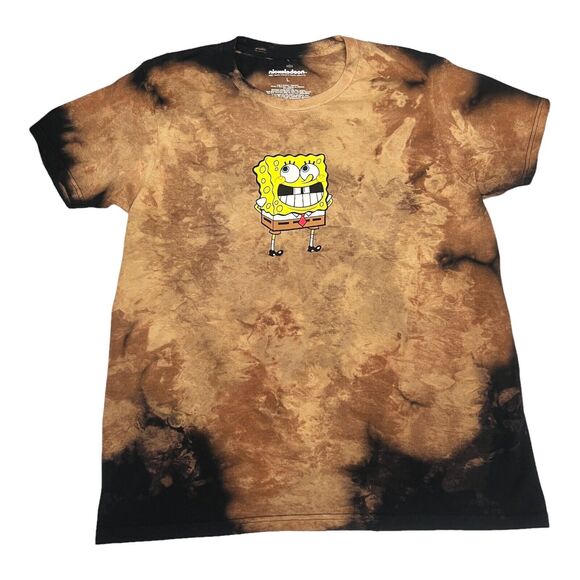 SpongeBob T-shirt Mens L Tie-Dye Ink Blots Nickelodeon Cartoon Y2K Allover Print - Picture 2 of 7